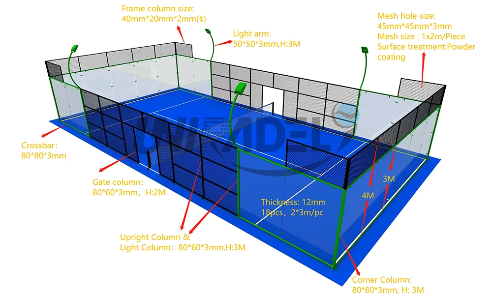 All details about padel court dimensions measurements