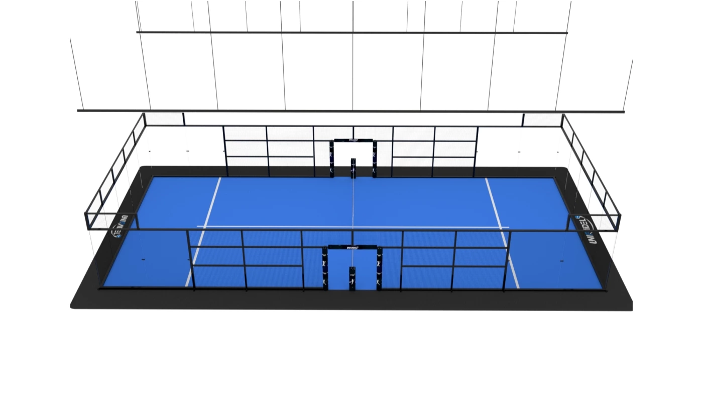Terrain de padel intérieur avec éclairage linéaire