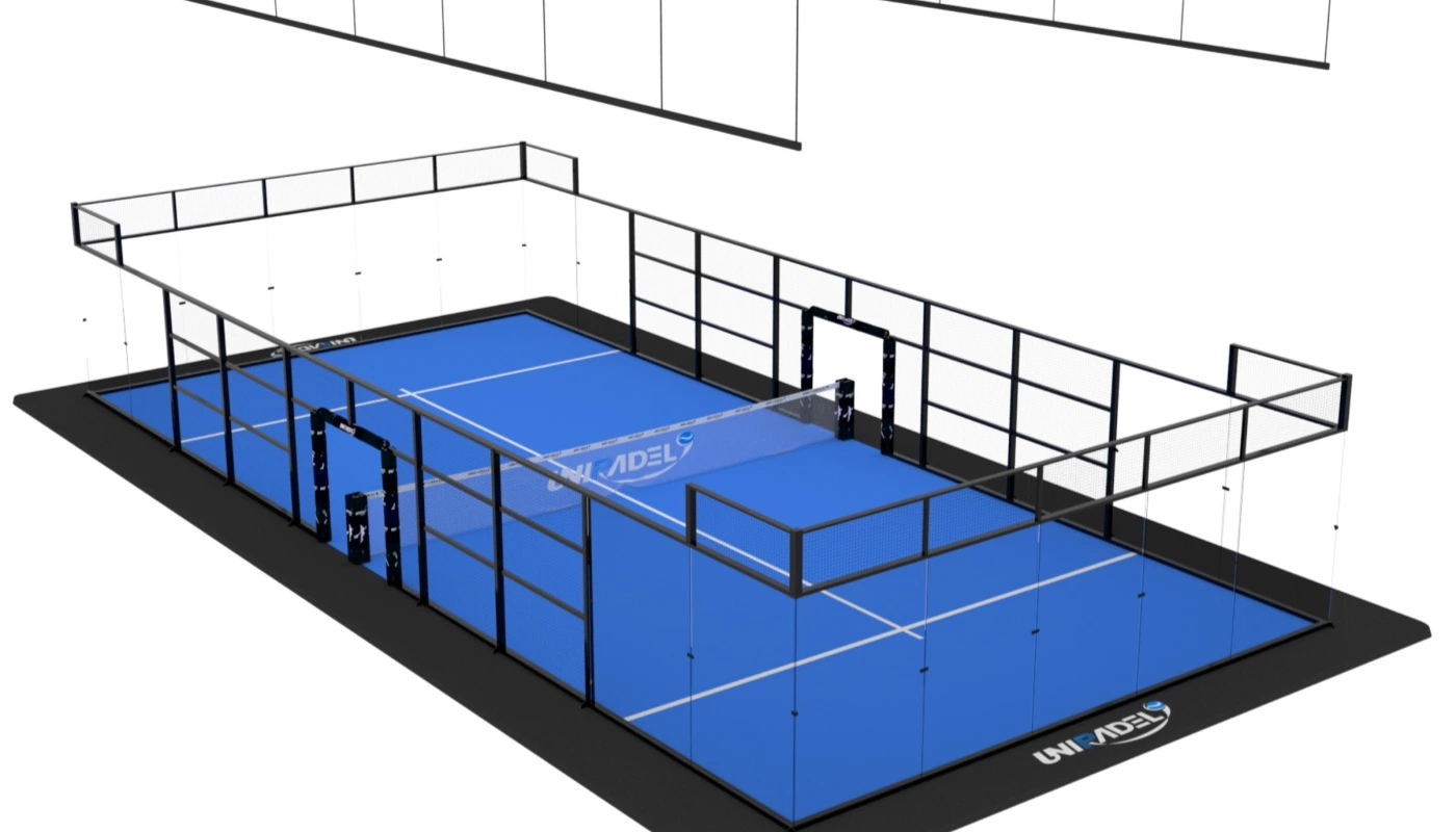Terrain de padel intérieur avec éclairage linéaire